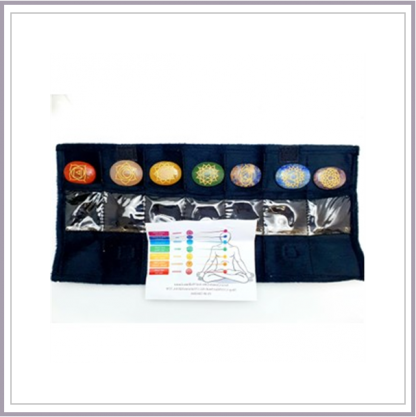 Oval chakra set in felt case open